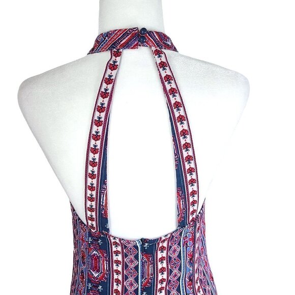 AQUA Red Blue Y2K Bandana Halter High Neck Open Back Mini Dress - Picture 4 of 6